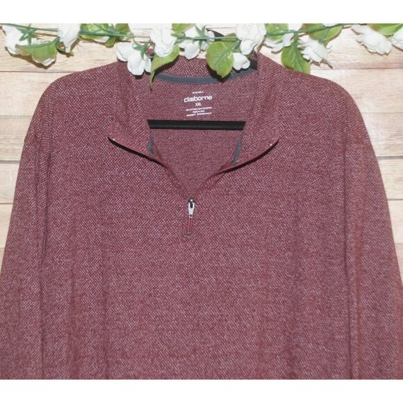 Claiborne Men's Maroon Pullover Sweater Size XXL Long Sleeve 1/4 Zip - Picture 2 of 7
